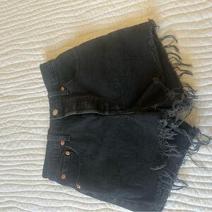 Black Denim Frayed Hem Shorts